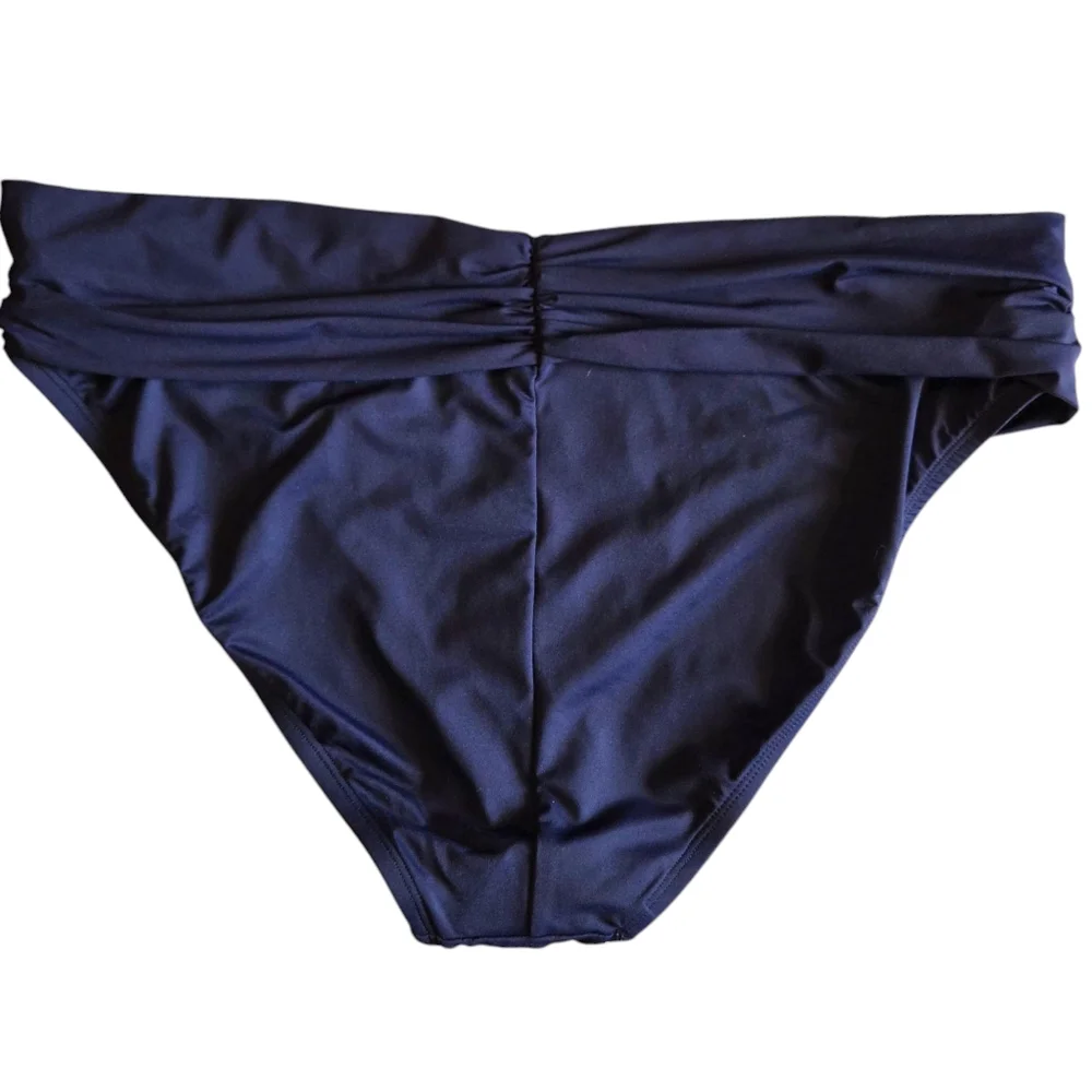 NEW LA BLANCA Size 12 Island Goddess Navy Blue Ruched Waist Hipster Swim Bottoms